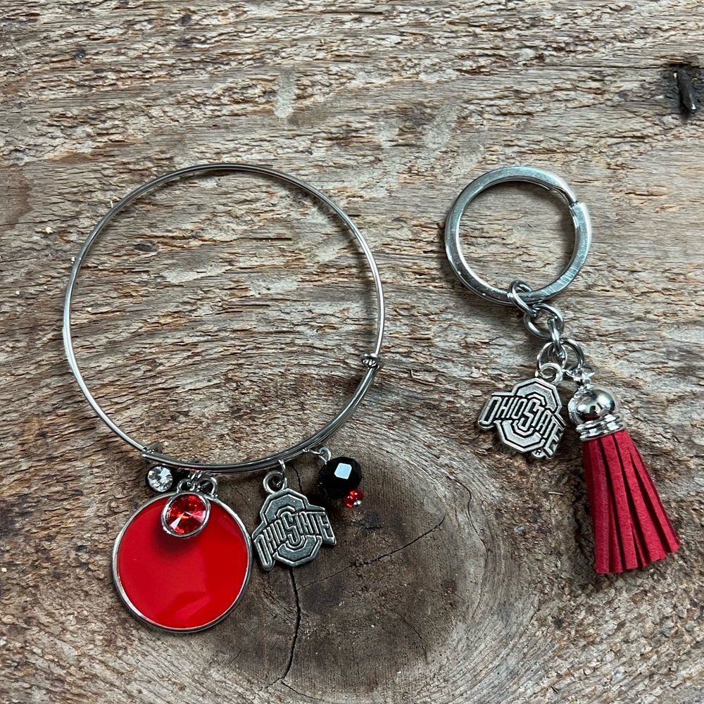 Ohio buckeyes bracelet, Ohio buckeyes keychain, Ohio monogram, buckeyes